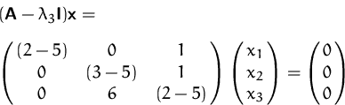 \begin{displaymath}
\begin{array}
{l}
 (\mathsfbf{A}-\lambda_3\mathsfbf{I})\math...
 ...trix{ x_1\cr x_2\cr x_3}=
 \pmatrix{ 0\cr 0\cr 0}
 \end{array} \end{displaymath}