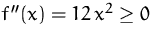 $f''(x)=12\,x^2\geq 0$