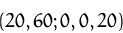 \begin{displaymath}
(20,60;0,0,20)\end{displaymath}