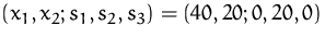 $(x_1,x_2;s_1,s_2,s_3) = (40,20;0,20,0)$
