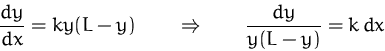 \begin{displaymath}
\frac{dy}{dx}=k y (L-y)
\qquad\Rightarrow\qquad
\frac{dy}{y(L-y)}=k\,dx\end{displaymath}