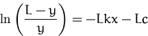 \begin{displaymath}
\ln\left(\frac{L-y}{y}\right) = -Lkx -Lc\end{displaymath}