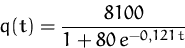 \begin{displaymath}
q(t)=\frac{8100}{1+80\,e^{-0{,}121\,t}}
 \end{displaymath}