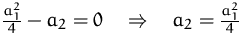 $\frac {a_1^2}{4} - a_2 = 0
\quad\Rightarrow\quad
a_2 = \frac {a_1^2}{4}$
