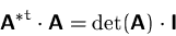 \begin{displaymath}
{\mathsfbf{A}^\ast}^t \cdot \mathsfbf{A} 
= \det(\mathsfbf{A})\cdot \mathsfbf{I}\end{displaymath}