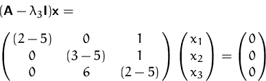 \begin{displaymath}
\begin{array}
{l}
(\mathsfbf{A}-\lambda_3\mathsfbf{I})\math...
...trix{ x_1\cr x_2\cr x_3}=
\pmatrix{ 0\cr 0\cr 0}
\end{array} \end{displaymath}