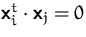 $\mathsfbf{x}_i^t\cdot\mathsfbf{x}_j=0$