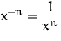 $\displaystyle x^{-n} = \frac{1}{x^n}$