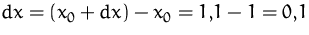 $dx=(x_0+dx)-x_0=1{,}1-1=0{,}1$