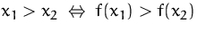 $x_1 \gt x_2\;\Leftrightarrow\;f(x_1)\gt f(x_2)$