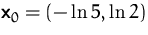 $\mathsfbf{x}_0=(-\ln 5,\ln 2)$