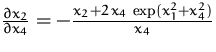 $\frac {\partial x_2}{\partial x_4} = -\frac {x_2+2\,x_4\,\exp (x_1^2+x_4^2)}{x_4}$
