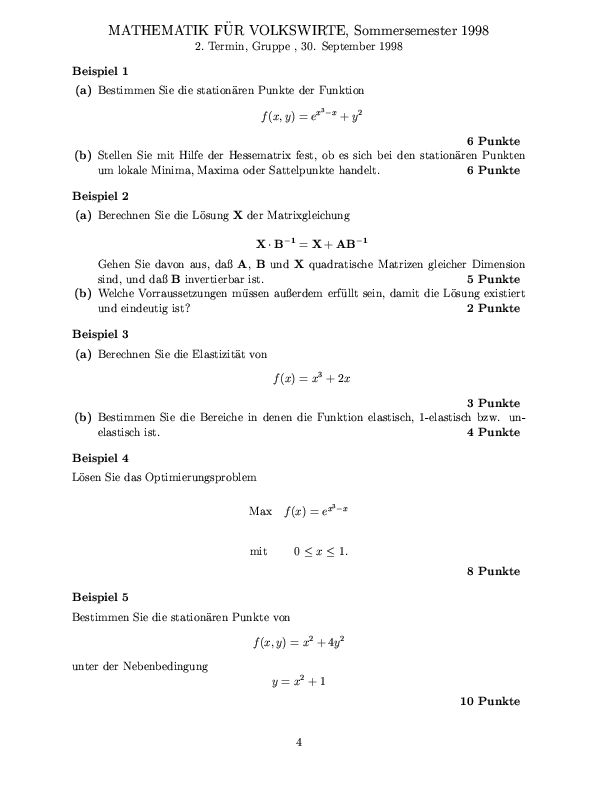 Musterklausur aus Mathematik für Volkswirte Seite 4