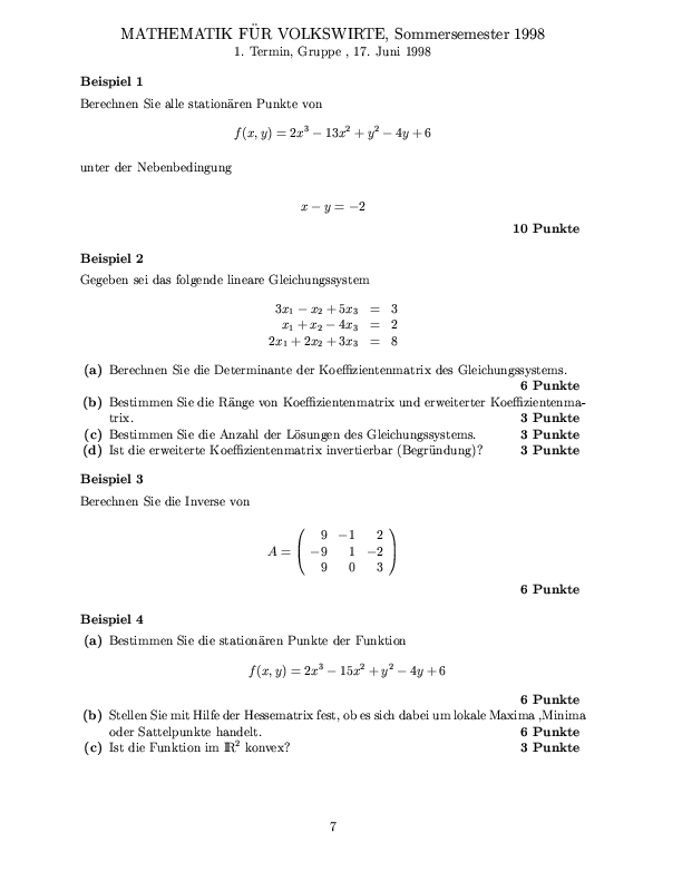 Musterklausur aus Mathematik für Volkswirte Seite 7