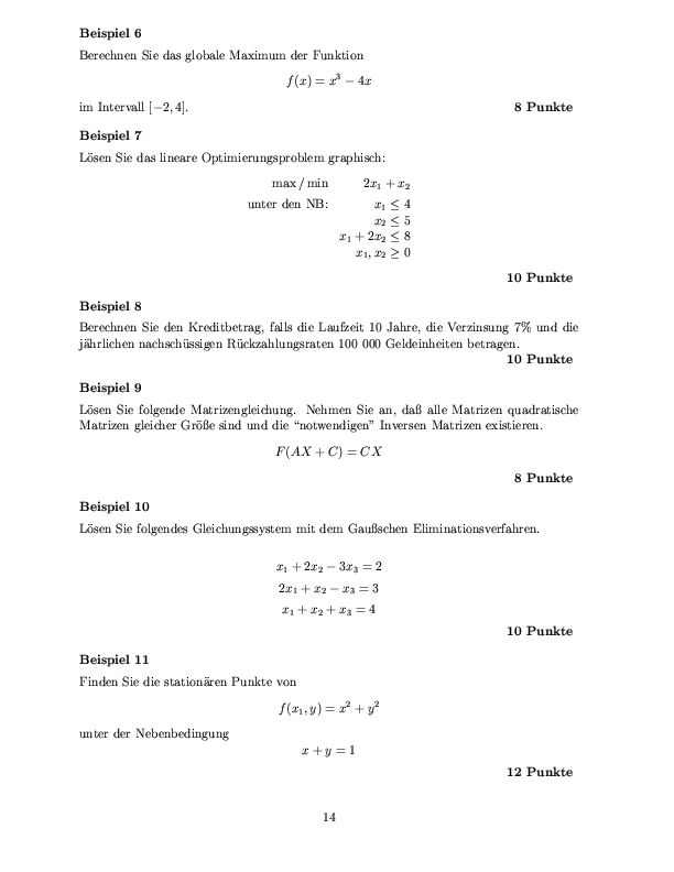 Musterklausur aus Mathematik für Volkswirte Seite 14