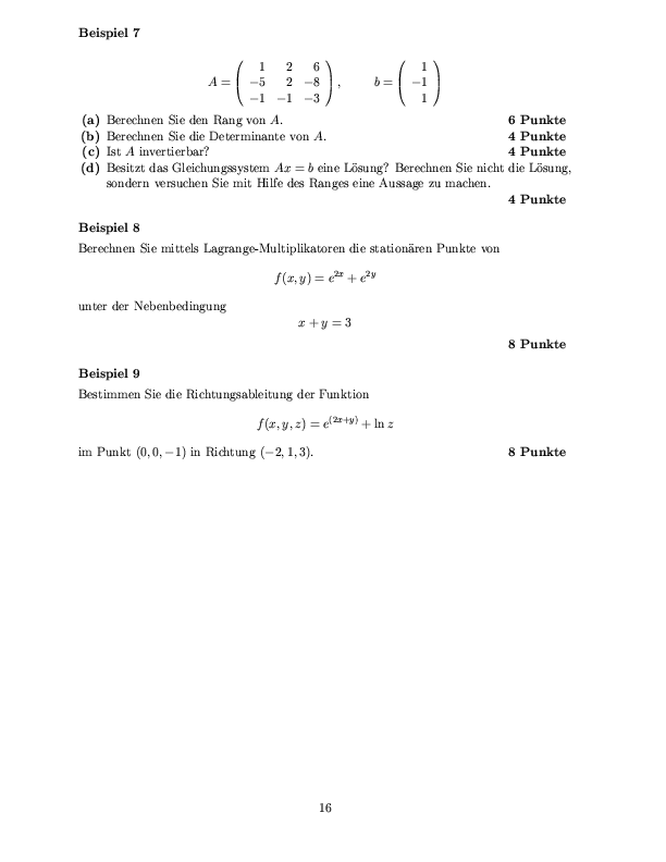 Musterklausur aus Mathematik für Volkswirte Seite 16