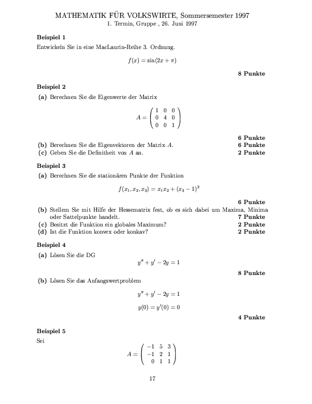 Musterklausur aus Mathematik für Volkswirte Seite 17
