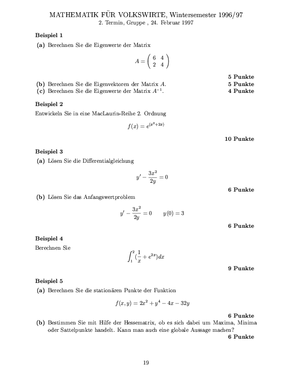 Musterklausur aus Mathematik für Volkswirte Seite 19