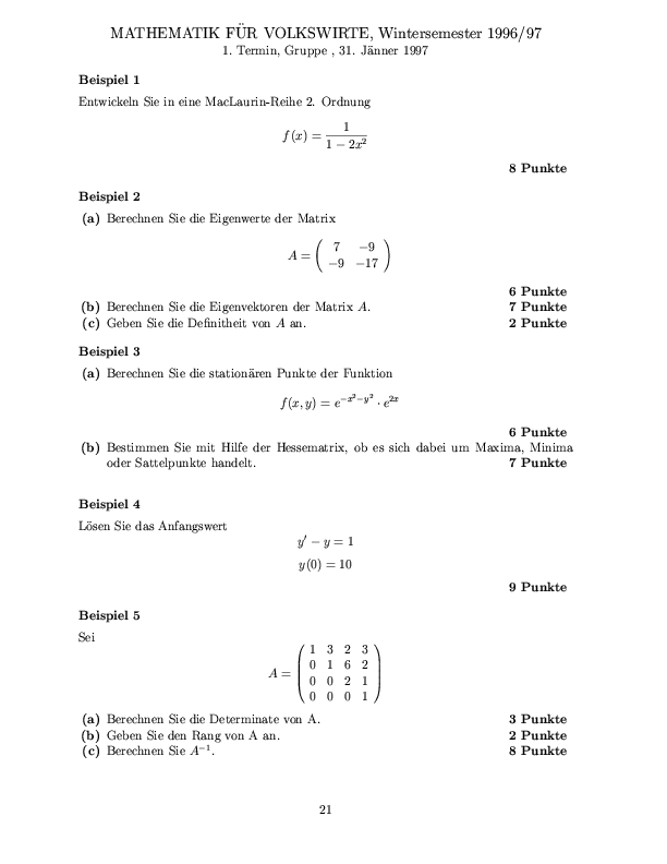 Musterklausur aus Mathematik für Volkswirte Seite 21