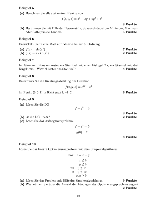 Musterklausur aus Mathematik für Volkswirte Seite 24