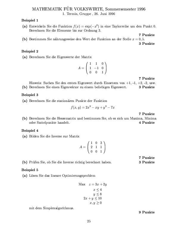 Musterklausur aus Mathematik für Volkswirte Seite 25