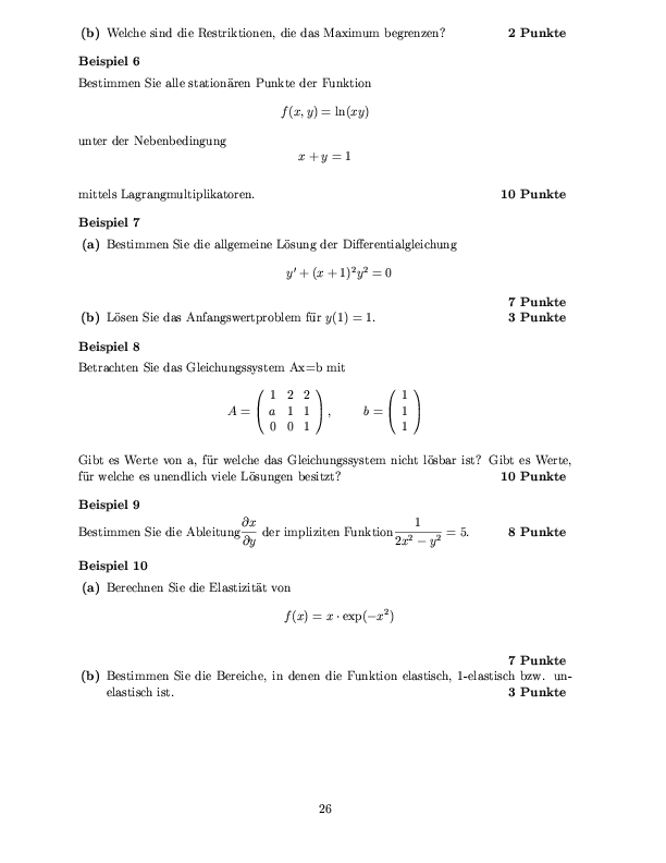 Musterklausur aus Mathematik für Volkswirte Seite 26