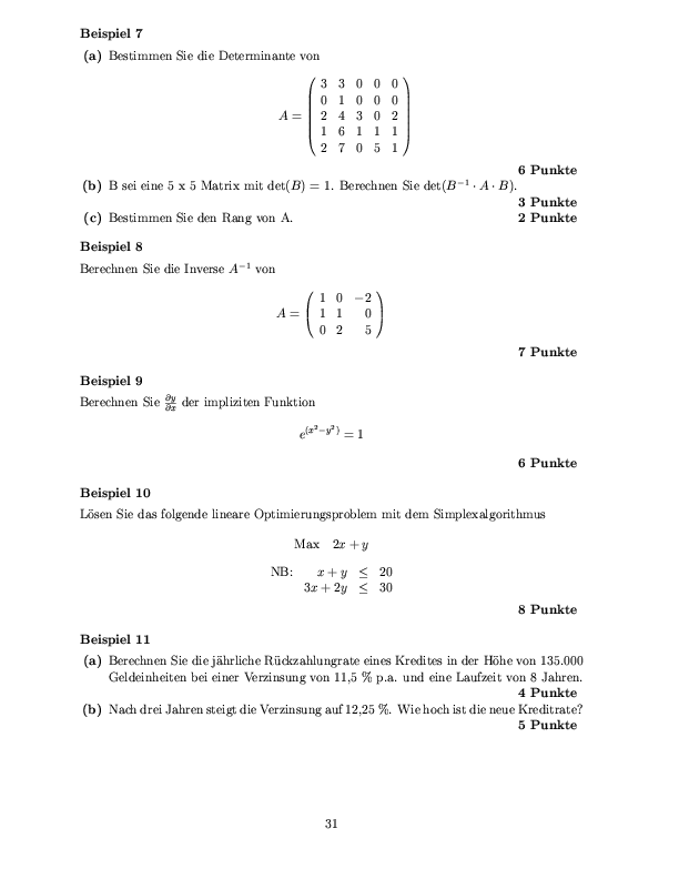 Musterklausur aus Mathematik für Volkswirte Seite 31