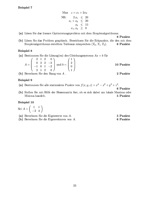 Musterklausur aus Mathematik für Volkswirte Seite 33
