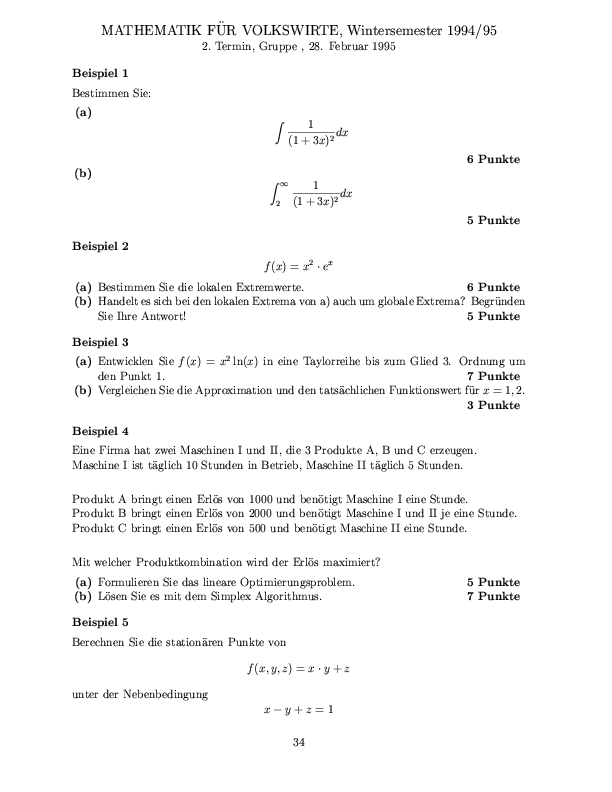 Musterklausur aus Mathematik für Volkswirte Seite 34