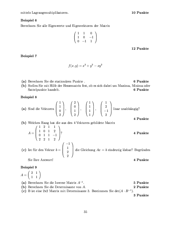 Musterklausur aus Mathematik für Volkswirte Seite 35