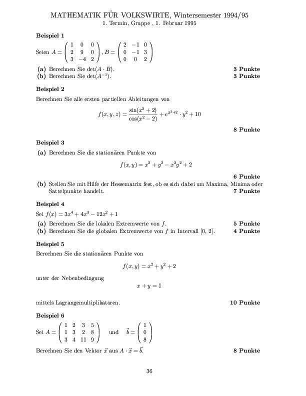 Musterklausur aus Mathematik für Volkswirte Seite 36