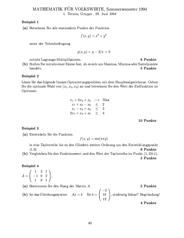 Musterklausur aus Mathematik für Volkswirte Seite 40