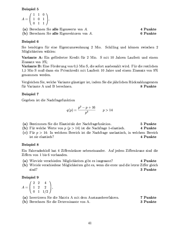 Musterklausur aus Mathematik für Volkswirte Seite 41