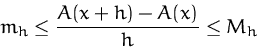 \begin{displaymath}
m_h \leq \frac{A(x+h)-A(x)}{h} \leq M_h\end{displaymath}