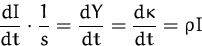 \begin{displaymath}
\frac{dI}{dt} \cdot\frac{1}{s} = \frac{dY}{dt} = \frac{d \kappa}{dt} =
\varrho I \end{displaymath}