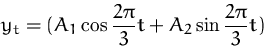\begin{displaymath}
y_t = (A_1\cos \frac{2\pi}{3}t + A_2\sin\frac{2\pi}{3} t)
 \end{displaymath}