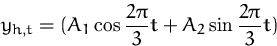 \begin{displaymath}
y_{h,t} = (A_1\cos \frac{2\pi}{3}t + A_2\sin\frac{2\pi}{3} t)
 \end{displaymath}