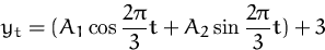 \begin{displaymath}
y_t = (A_1\cos \frac{2\pi}{3}t + A_2\sin\frac{2\pi}{3} t) + 3
 \end{displaymath}